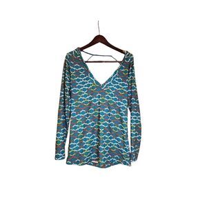 Merrell opti-wick hoodie size medium long sleeve green white yellow orange geome